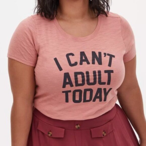Torrid I Can’t Adult Today Slim Fit Crew Tee Slub Dusty Coral 0812 - Picture 2 of 9